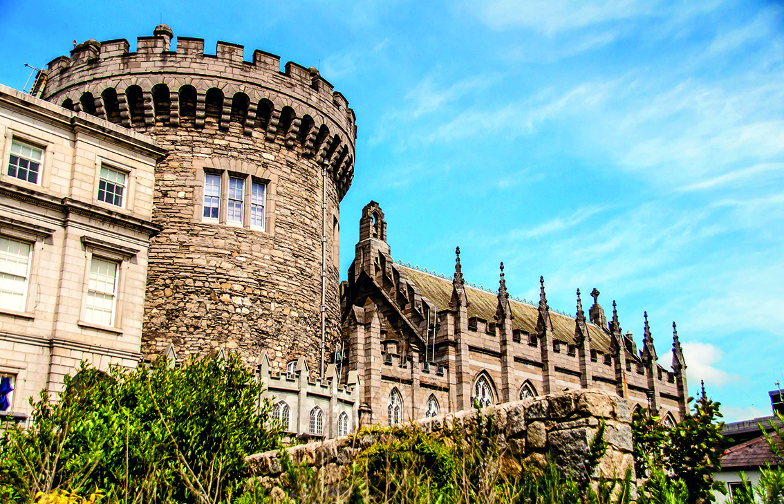 Panoramic view of a strong tower of Dublin Castle